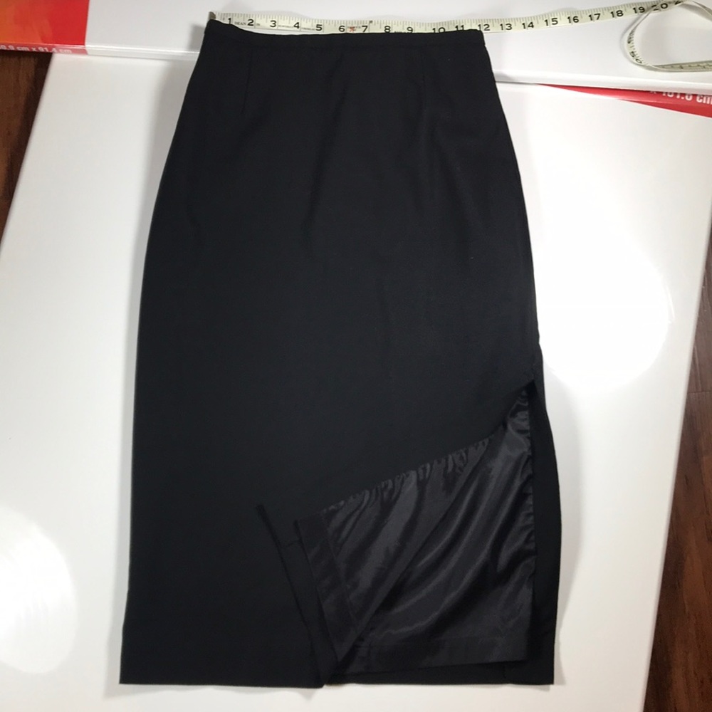 Classiques Entier Vintage Black Wool Pencil Skirt, Side Slit